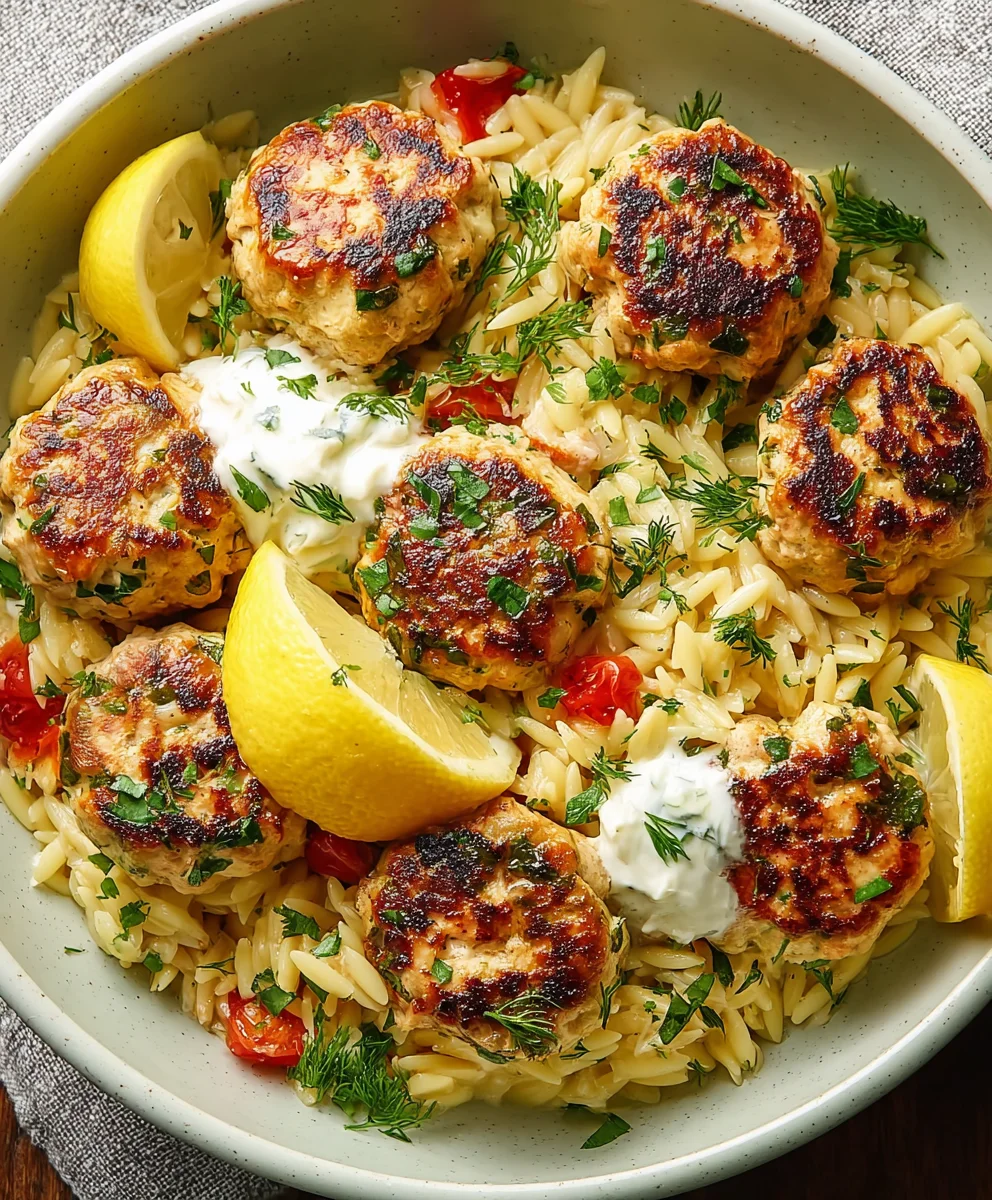 Greek Chicken Meatballs with Lemon Orzo Recipe