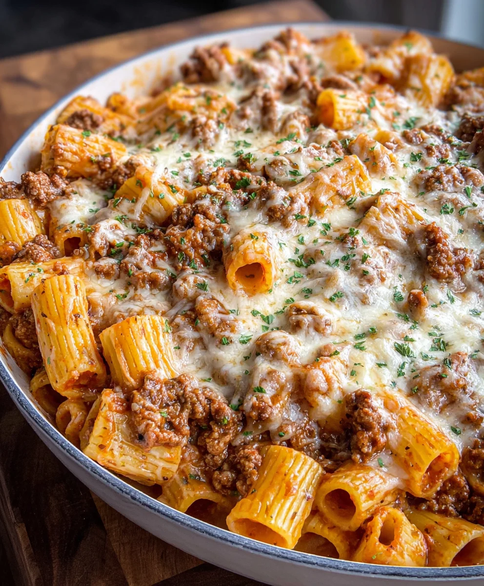 Cheesy Beef Rigatoni Bake-Easy Dinner