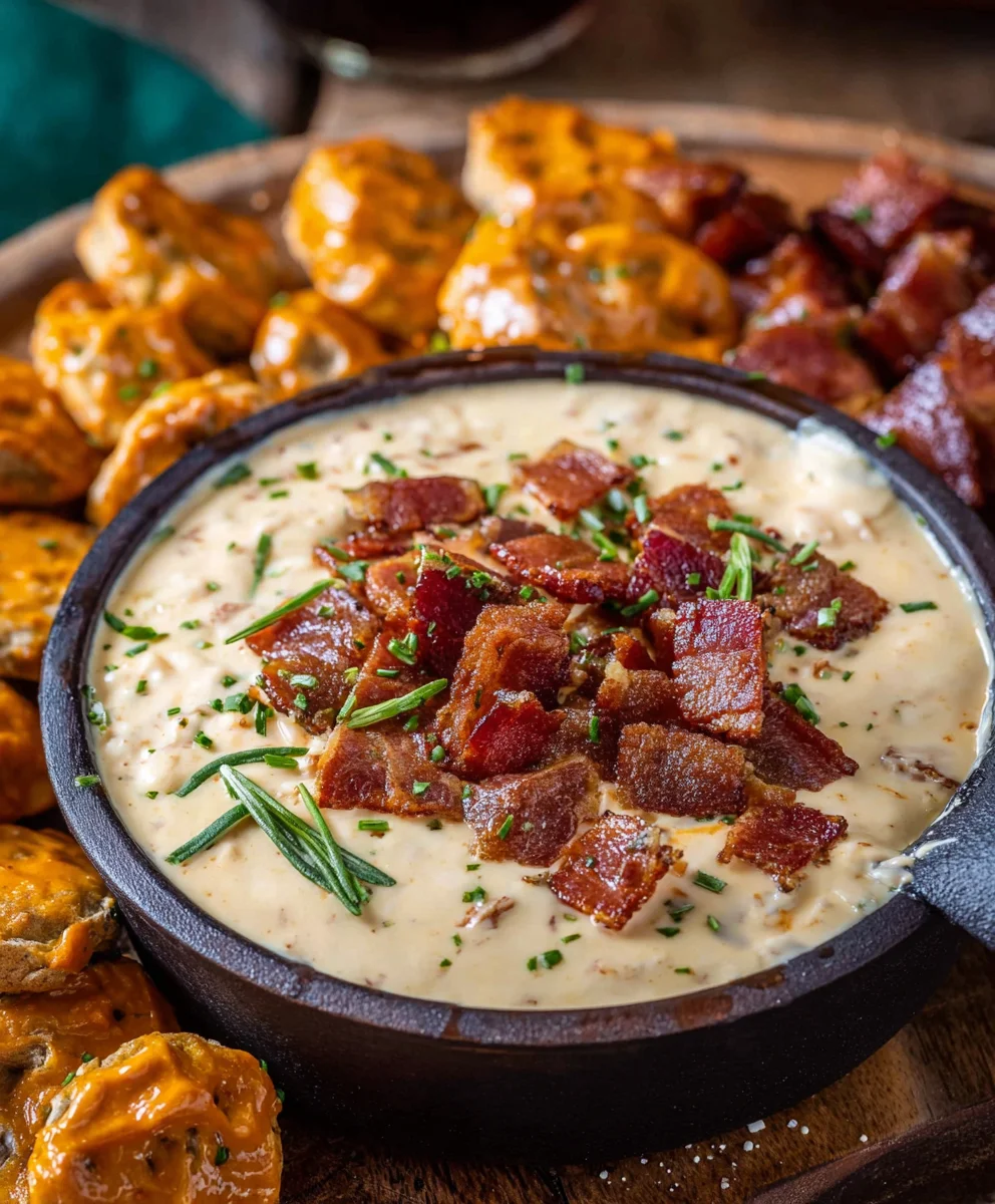 Non-Alcoholic Beer Cheese Dip with Beef Bacon