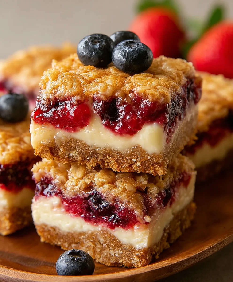 Berry Oatmeal Cheesecake Bars-Decadent Dessert