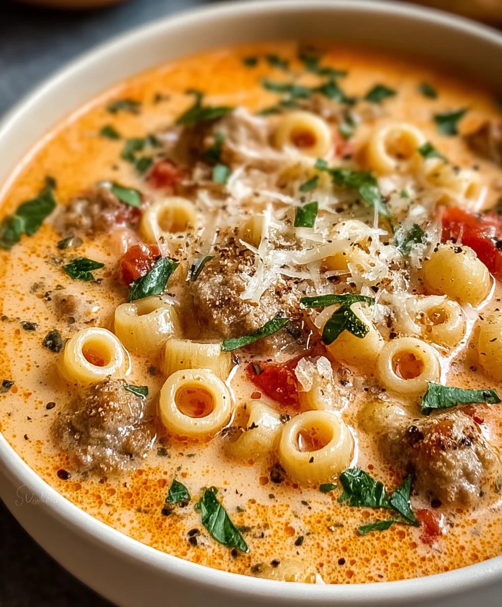 Creamy Beef Sausage Ditalini Soup - Easy Comfort