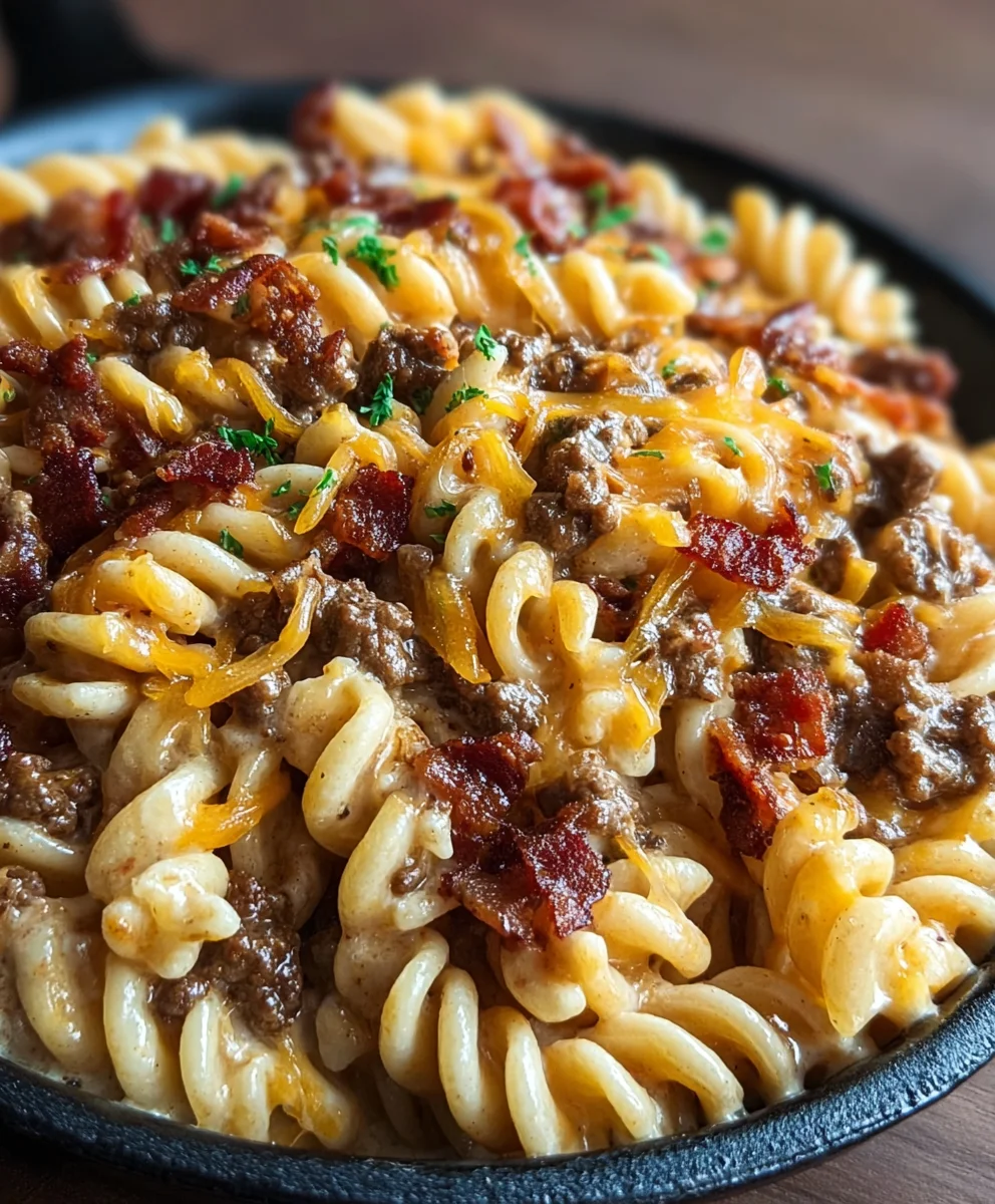 Beef Bacon Cheeseburger Pasta- Easy Dinner Recipe