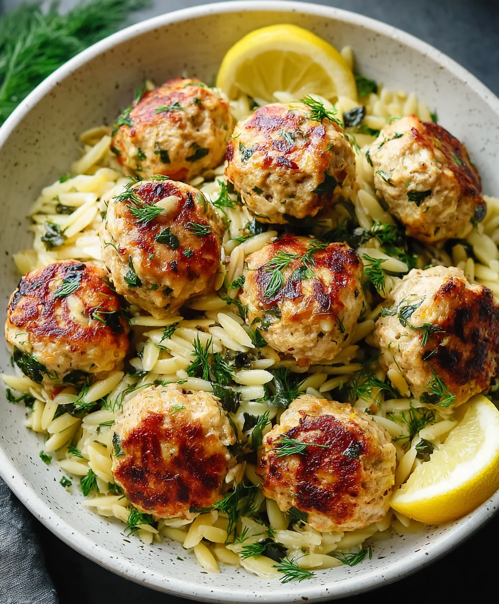 Greek Chicken Meatballs with Lemon Orzo Recipe