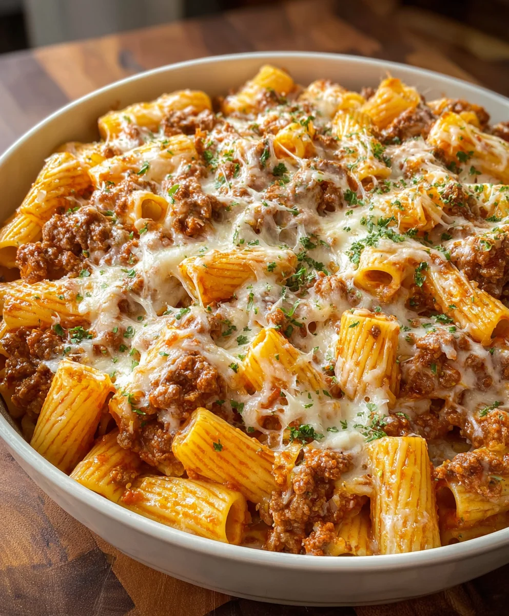 Cheesy Beef Rigatoni Bake-Easy Dinner