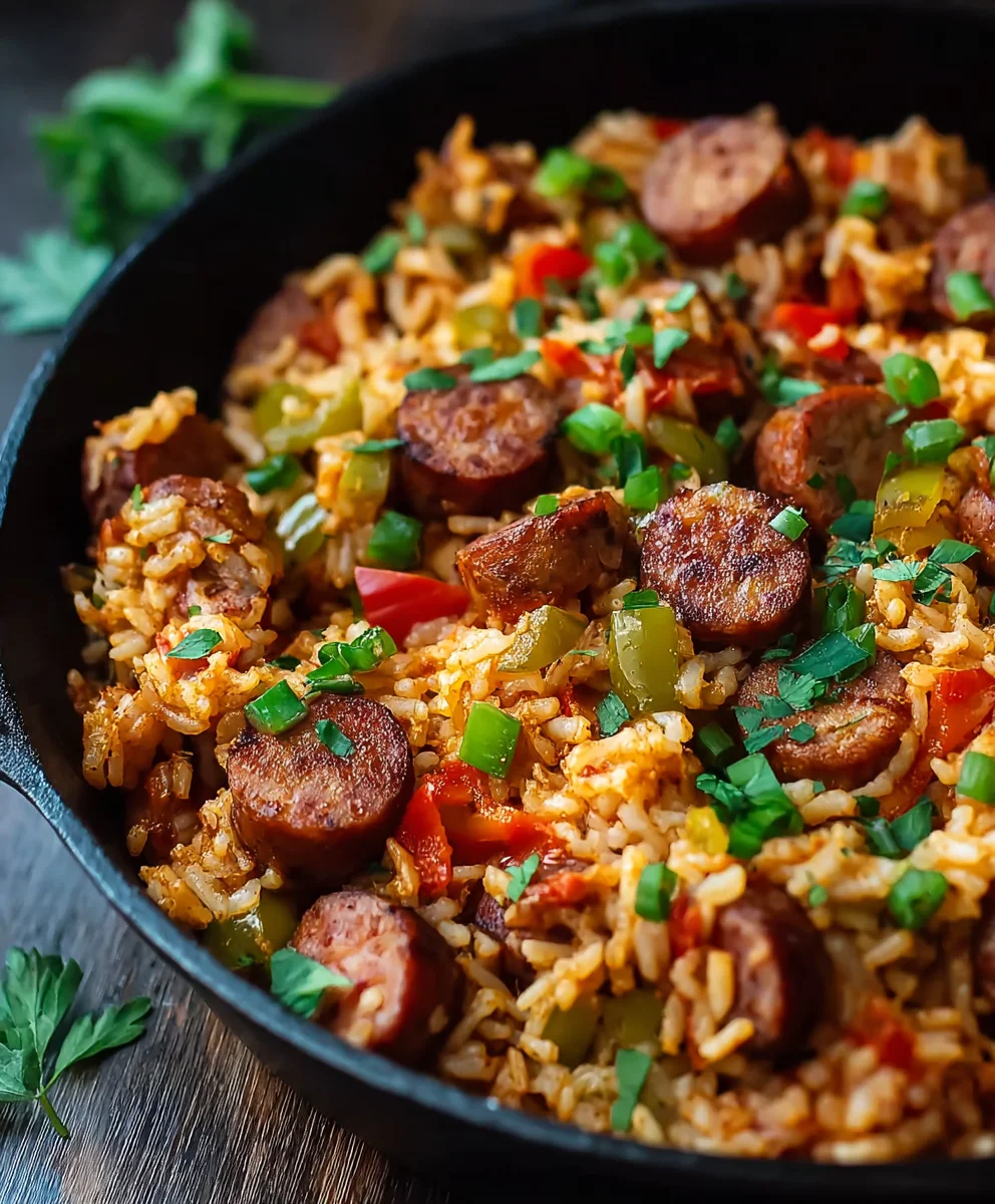 Easy Cajun Beef Sausage Rice Skillet Dinner