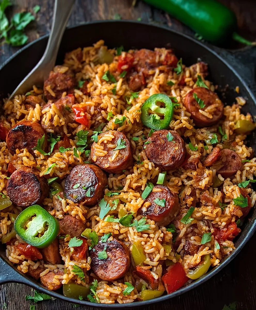 Easy Cajun Beef Sausage Rice Skillet Dinner