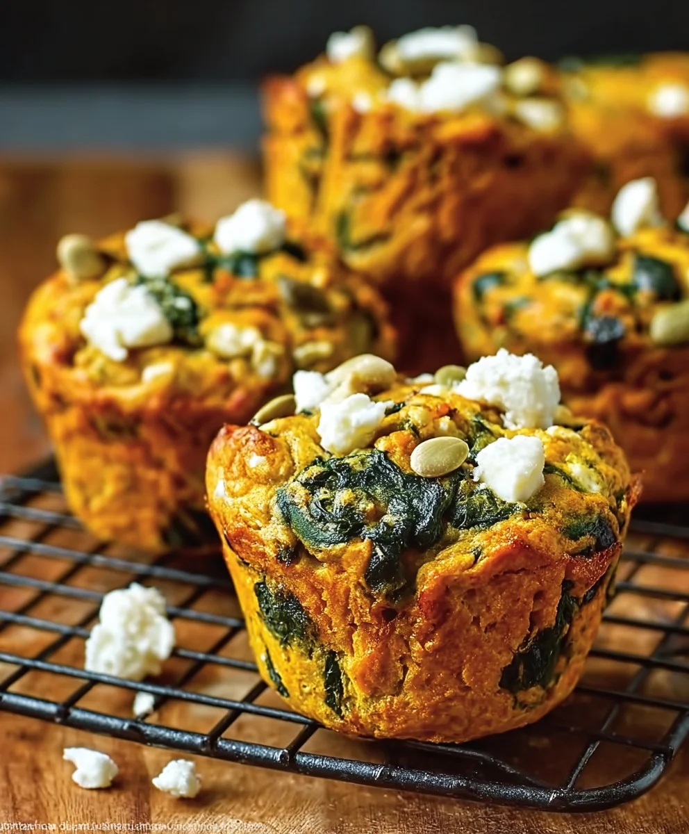 Pumpkin Spinach Feta Muffins-Savory Baked Bites