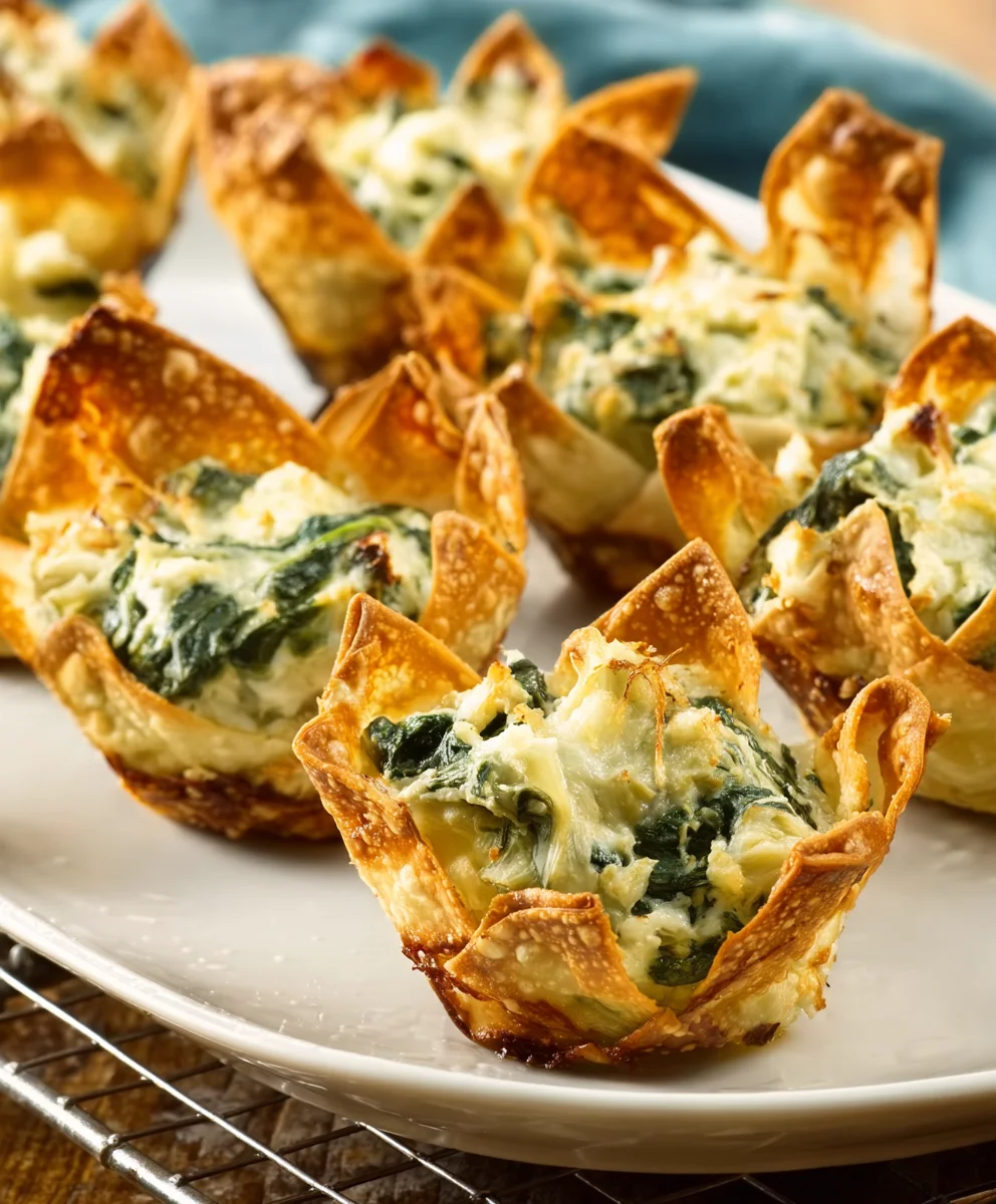Spinach Artichoke Wonton Cups Easy Appetizer Recipe