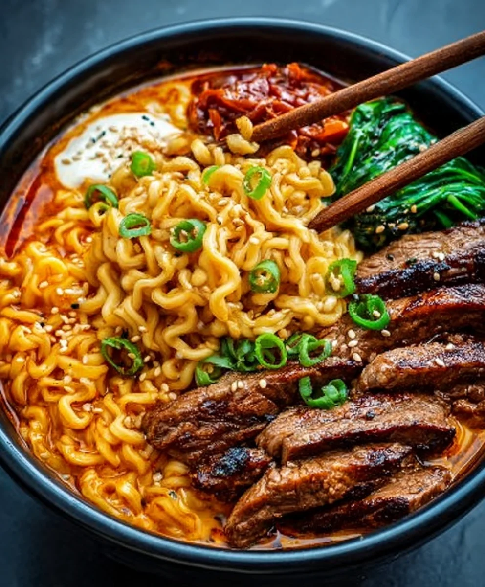 Spicy Korean Ramen Beef Creamy Sauce Recipe