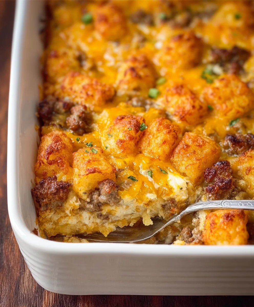 Easy Beef Sausage Tater Tot Breakfast Casserole