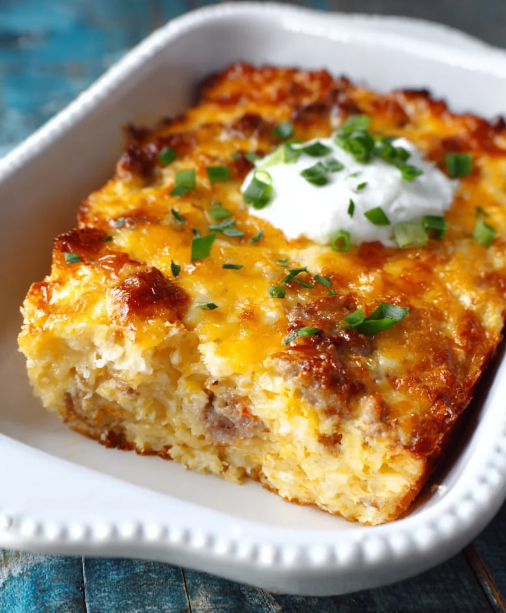 Cheesy Beef Sausage Hashbrown Breakfast Casserole