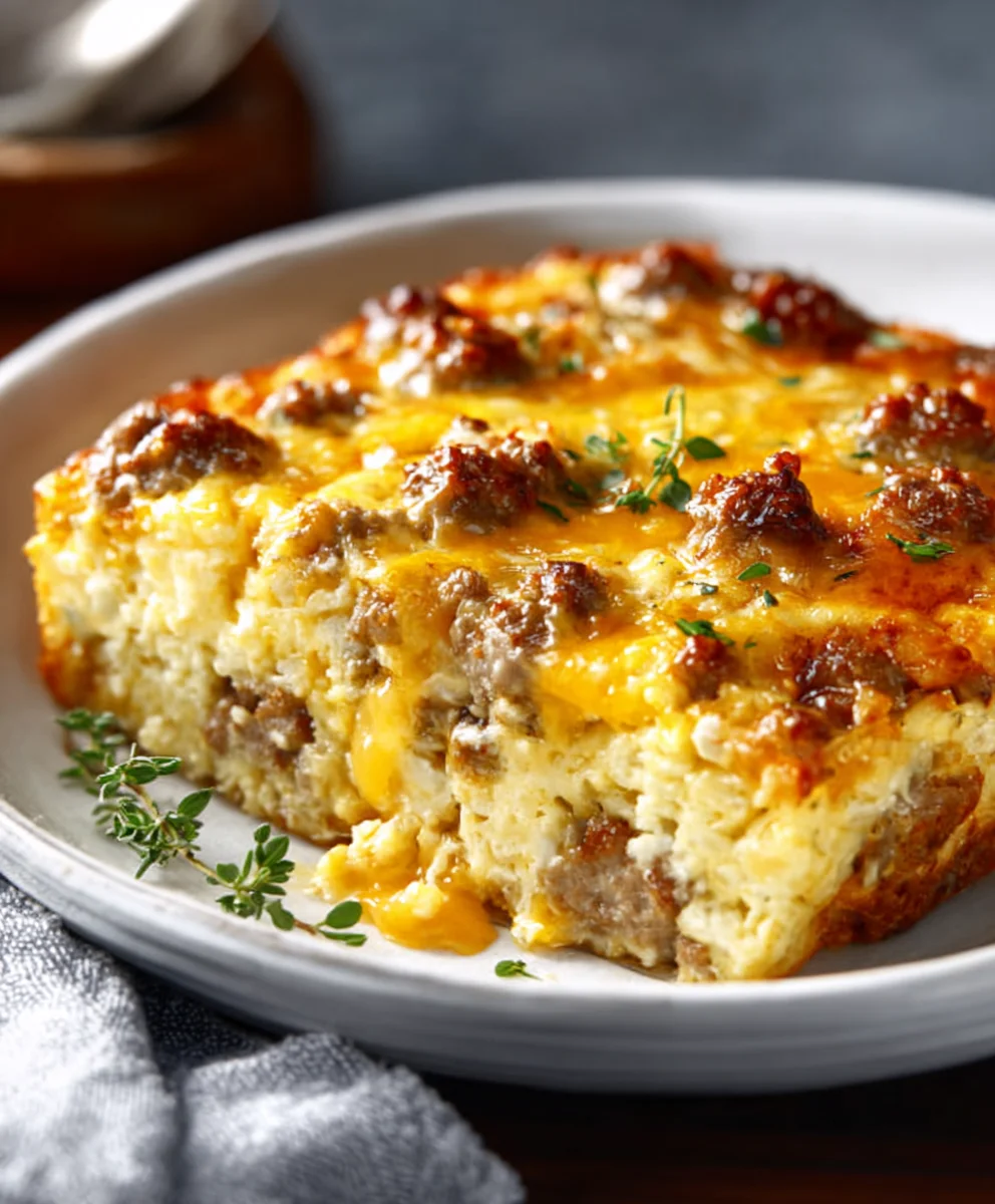 Cheesy Beef Sausage Hashbrown Breakfast Casserole