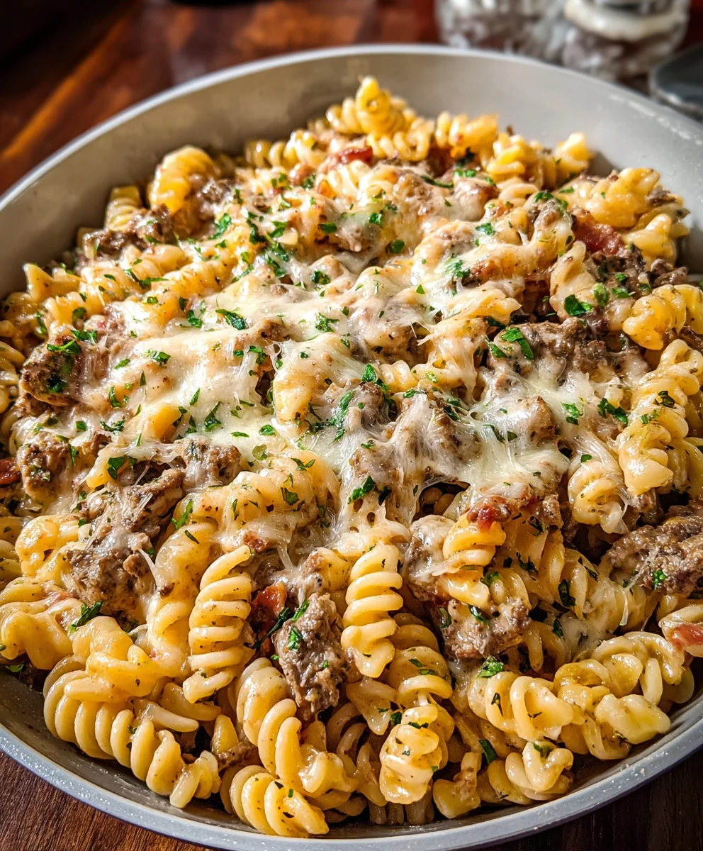 Philly Cheesesteak Pasta-Quick & Easy Beef Dinner