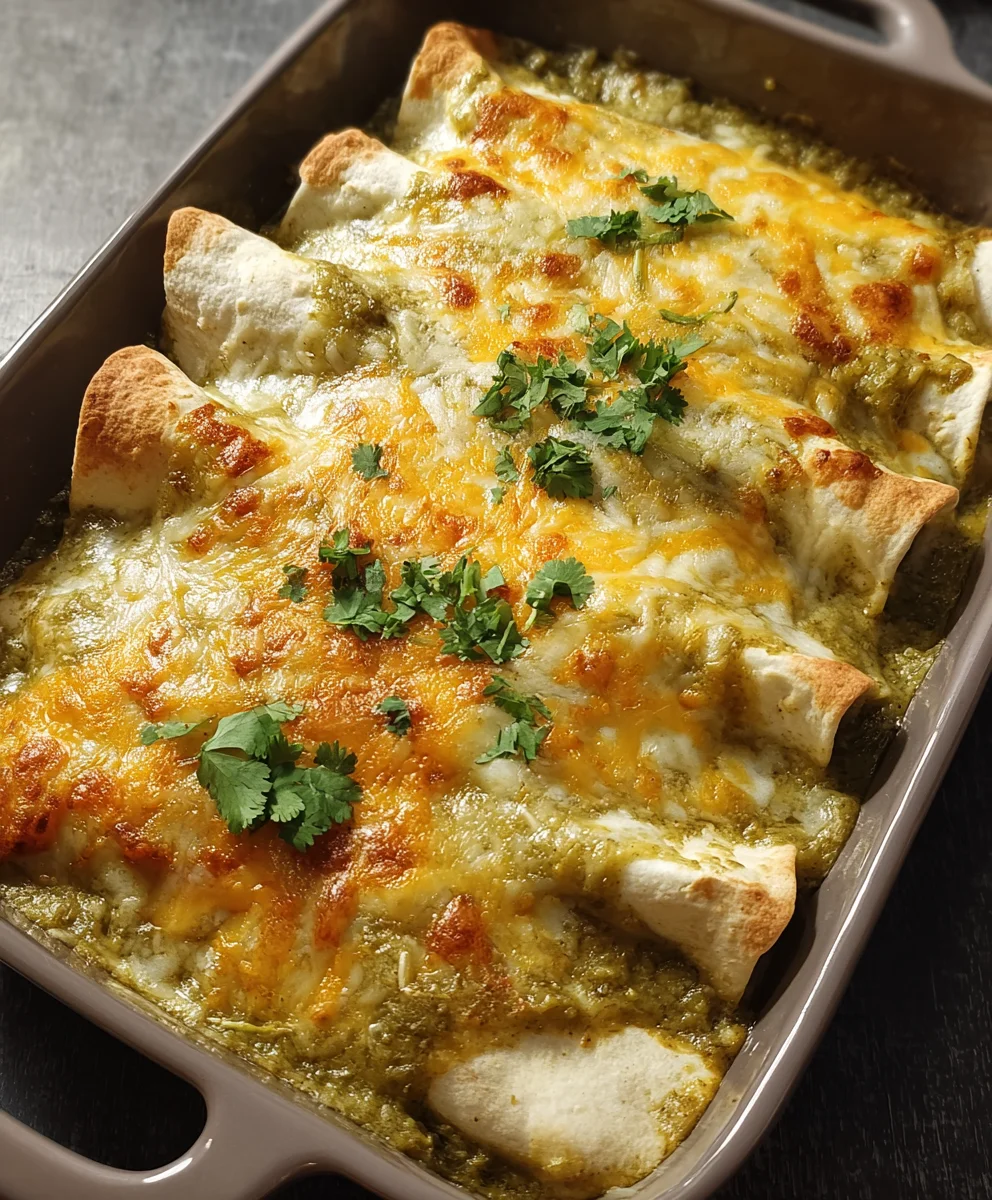 Spicy Green Chile Chicken Enchiladas-Easy Recipe