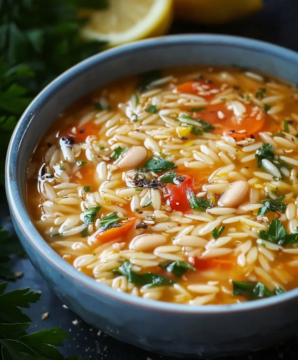 Zesty Lemon White Bean Orzo Soup - Easy Healthy Recipe