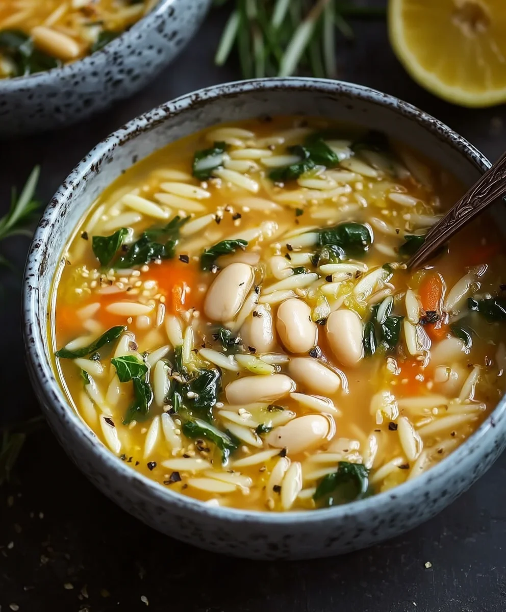 Zesty Lemon White Bean Orzo Soup-Quick Easy Recipe