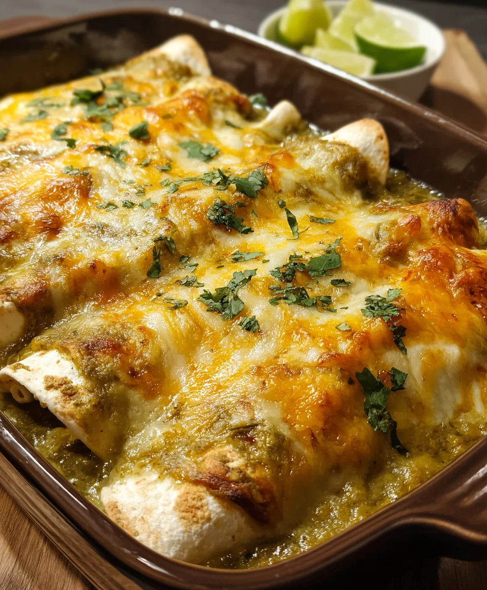 Spicy Green Chile Chicken Enchiladas-Easy Recipe