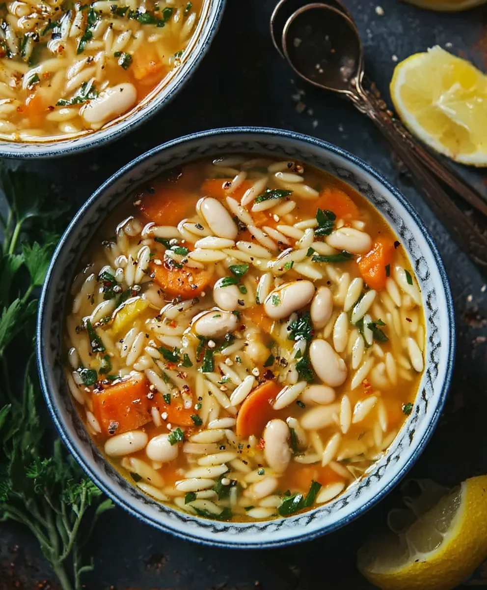 Zesty Lemon White Bean Orzo Soup - Easy Healthy Recipe