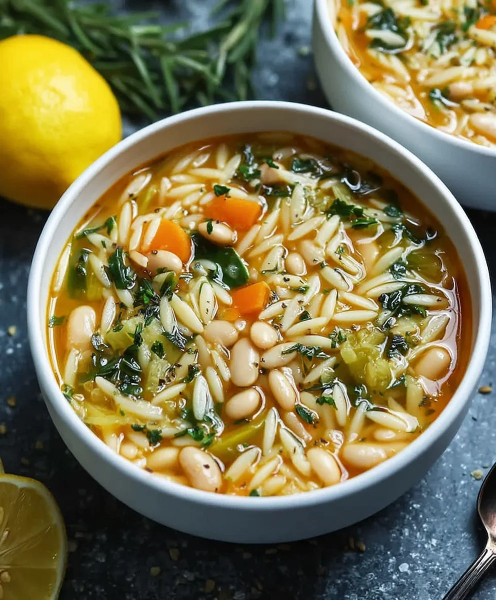 Zesty Lemon White Bean Orzo Soup-Quick Easy Recipe