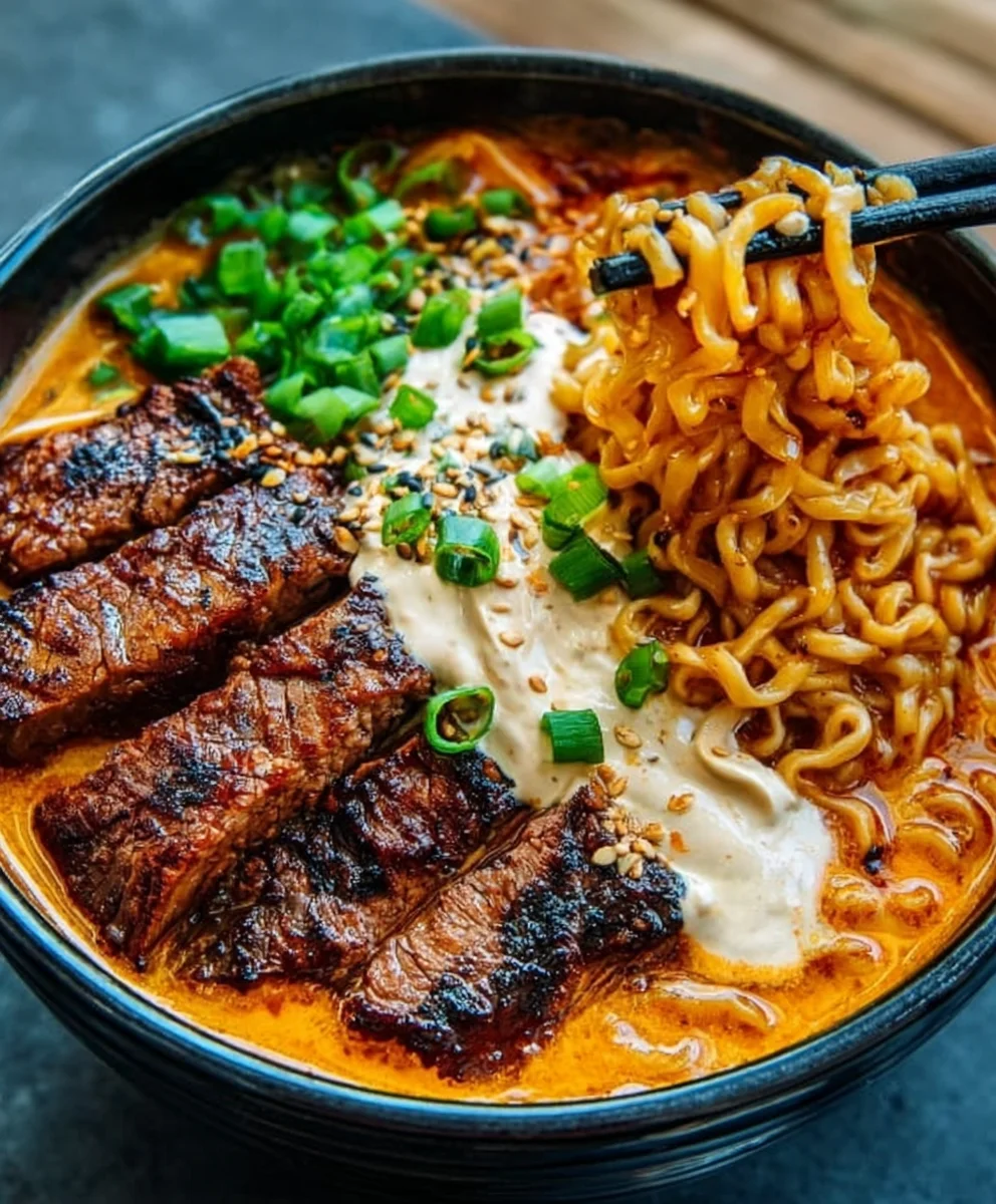 Spicy Korean Ramen Beef Creamy Sauce Recipe