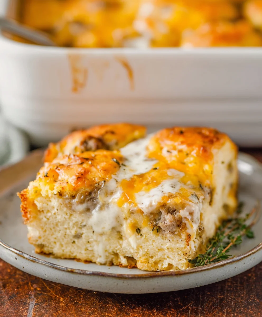 Beef Biscuits and Gravy Breakfast Casserole