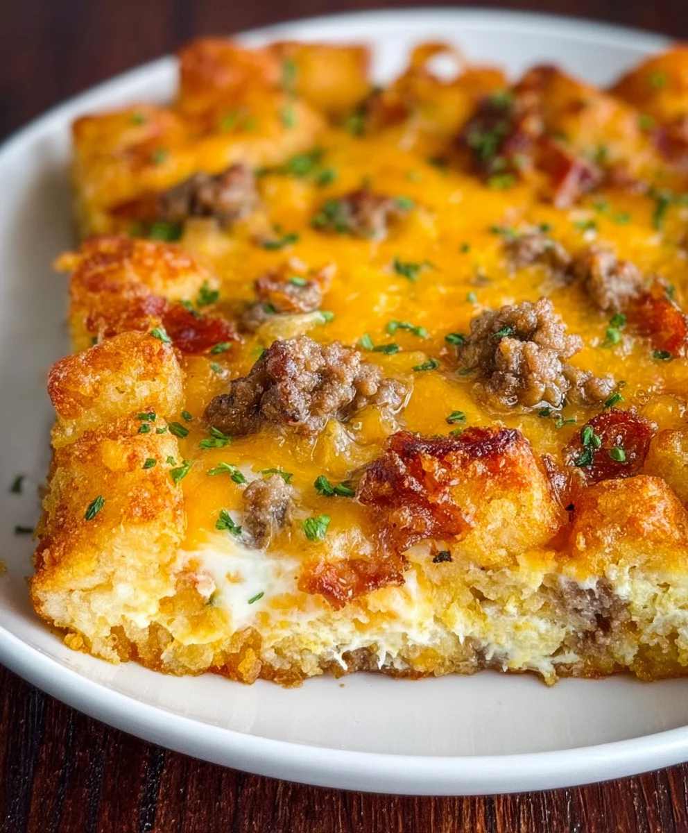 Easy Beef Sausage Tater Tot Breakfast Casserole