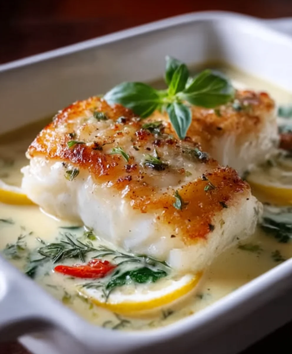 Baked Cod in Creamy Coconut Lemon Sauce
