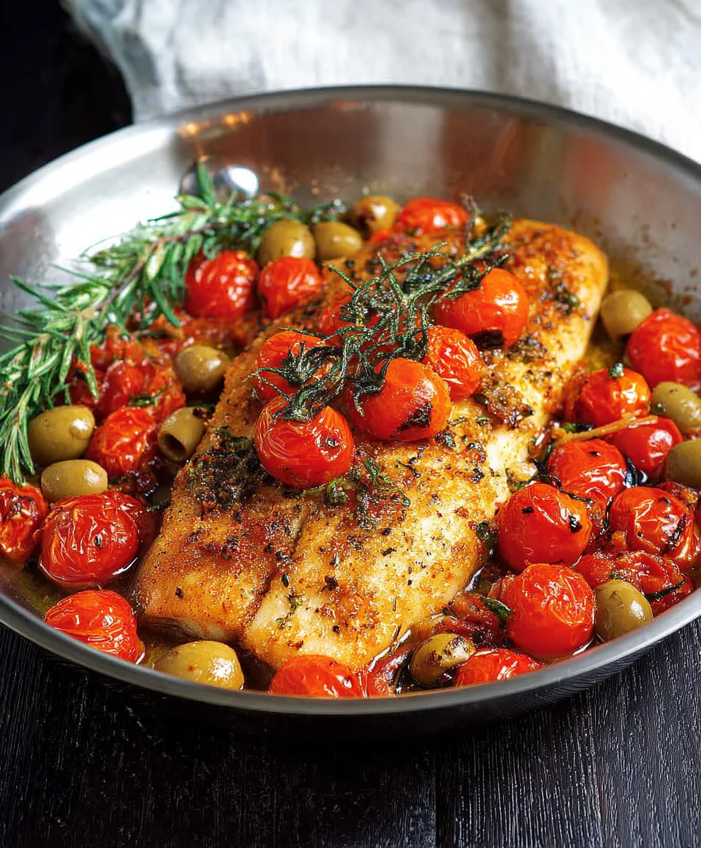 Easy Baked Fish Cherry Tomatoes Olives Recipe