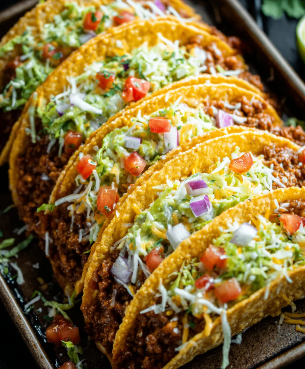 Crispy Cheesy Beef Tacos - Oven Baked & Loaded