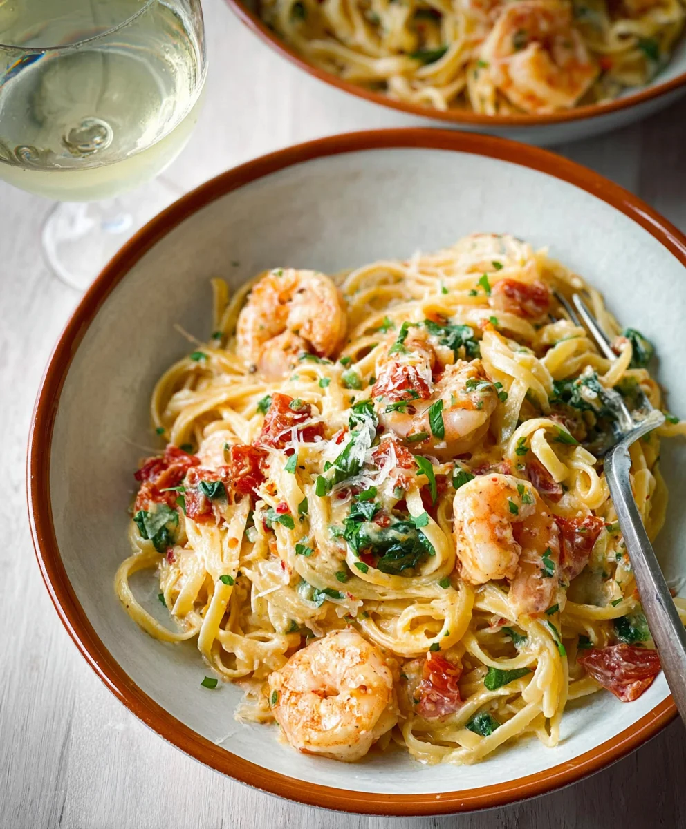 Creamy Tuscan Shrimp Linguine Recipe-Quick & Easy Dinner