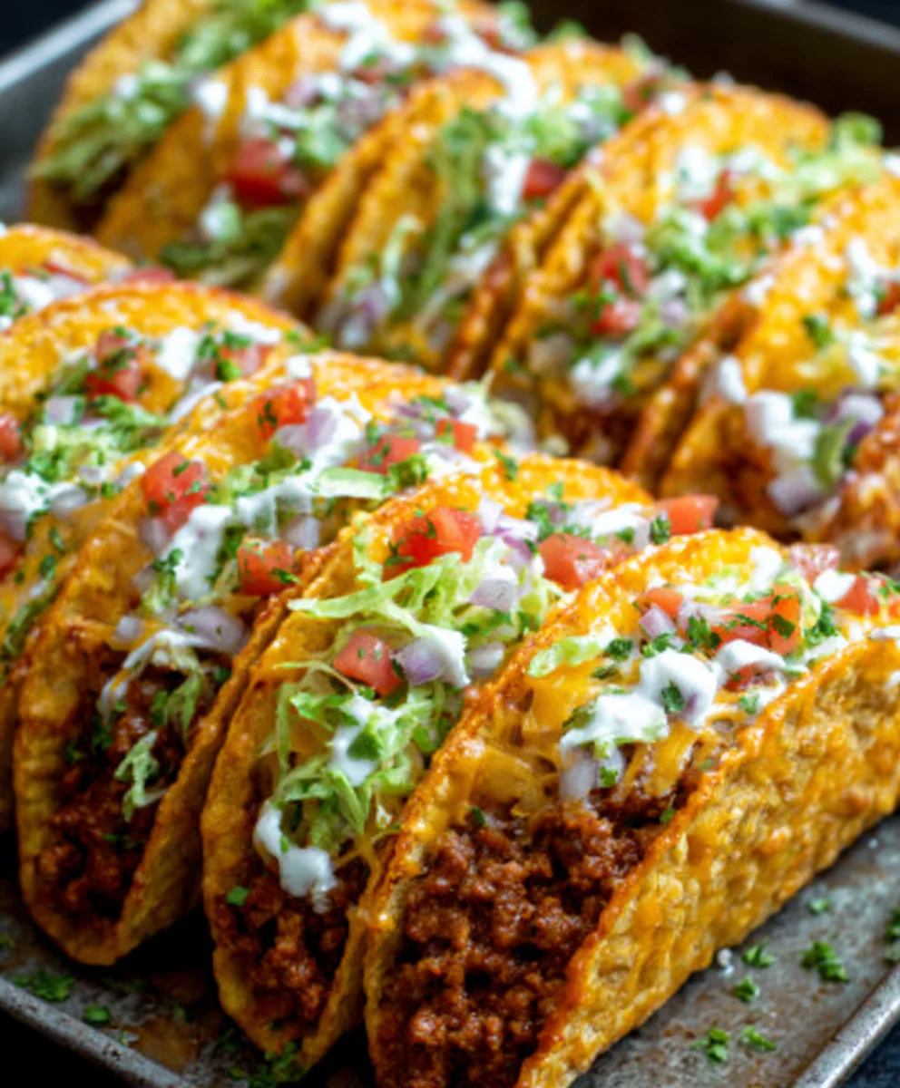Crispy Cheesy Beef Tacos - Easy Oven Baked Recipe