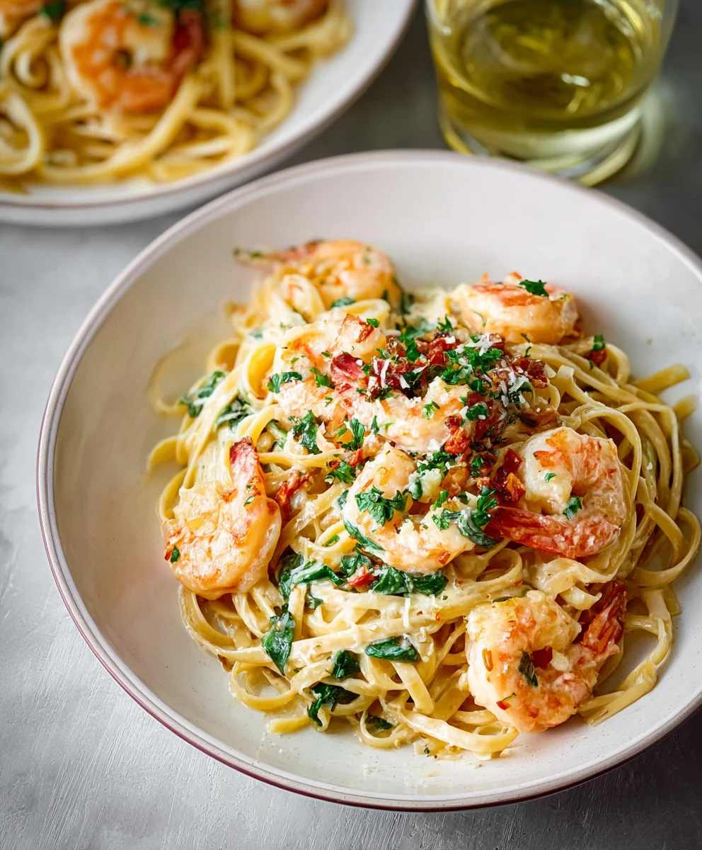 Creamy Tuscan Shrimp Linguine Recipe-Quick & Easy Dinner