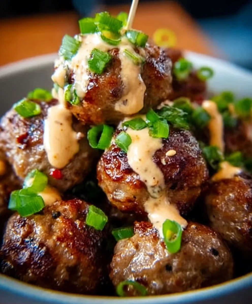 Korean BBQ Beef Meatballs-Spicy Mayo Dip