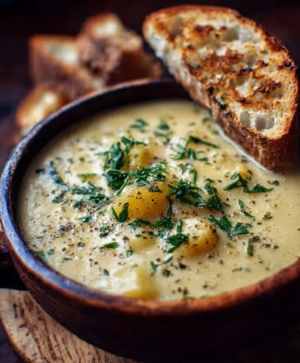 Hearty Cheddar Garlic Herb Potato Soup - Deliciously Easy