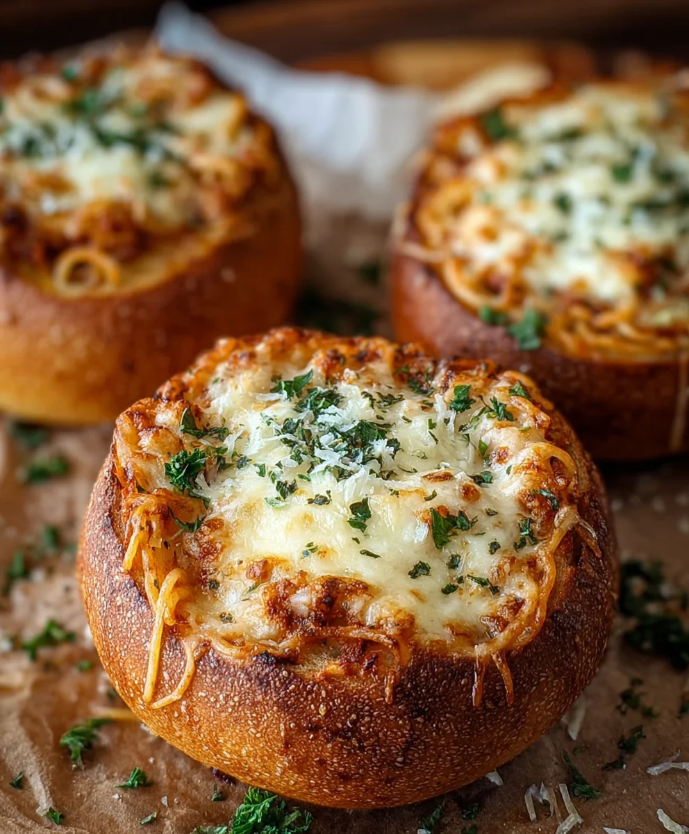 Spaghetti Garlic Bread Bowls- Easy Weeknight Meal