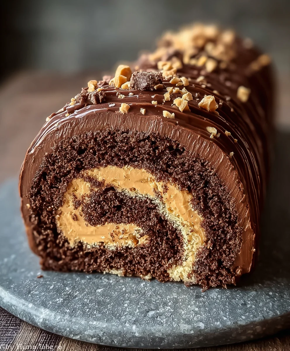 Chocolate Peanut Butter Cake Roulade - Easy Dessert
