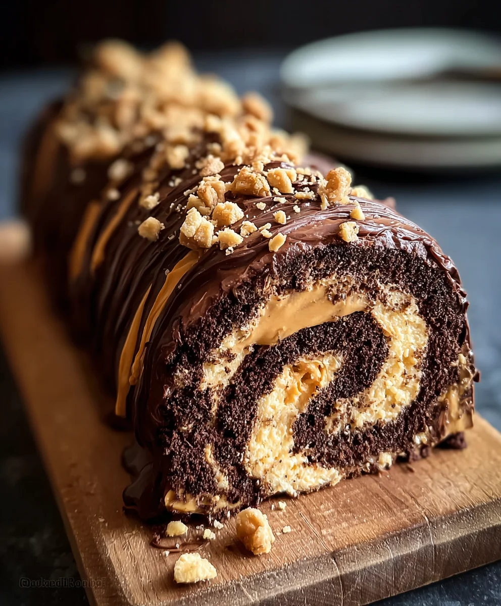 Chocolate Peanut Butter Cake Roulade - Easy Dessert