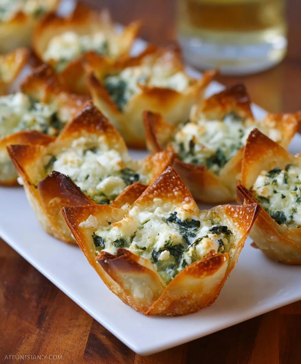Spinach Artichoke Dip Wonton Cups Appetizer