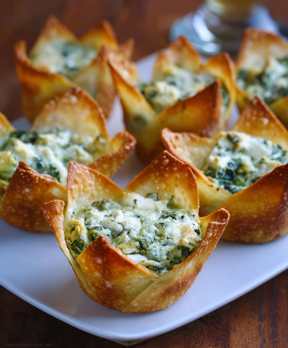 Spinach Artichoke Dip Wonton Cups Appetizer