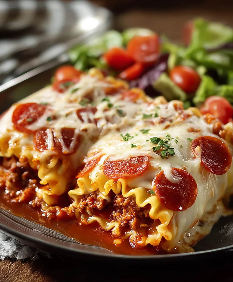 Beef Beef Pepperoni Pizza Lasagna Roll Ups - Easy Recipe