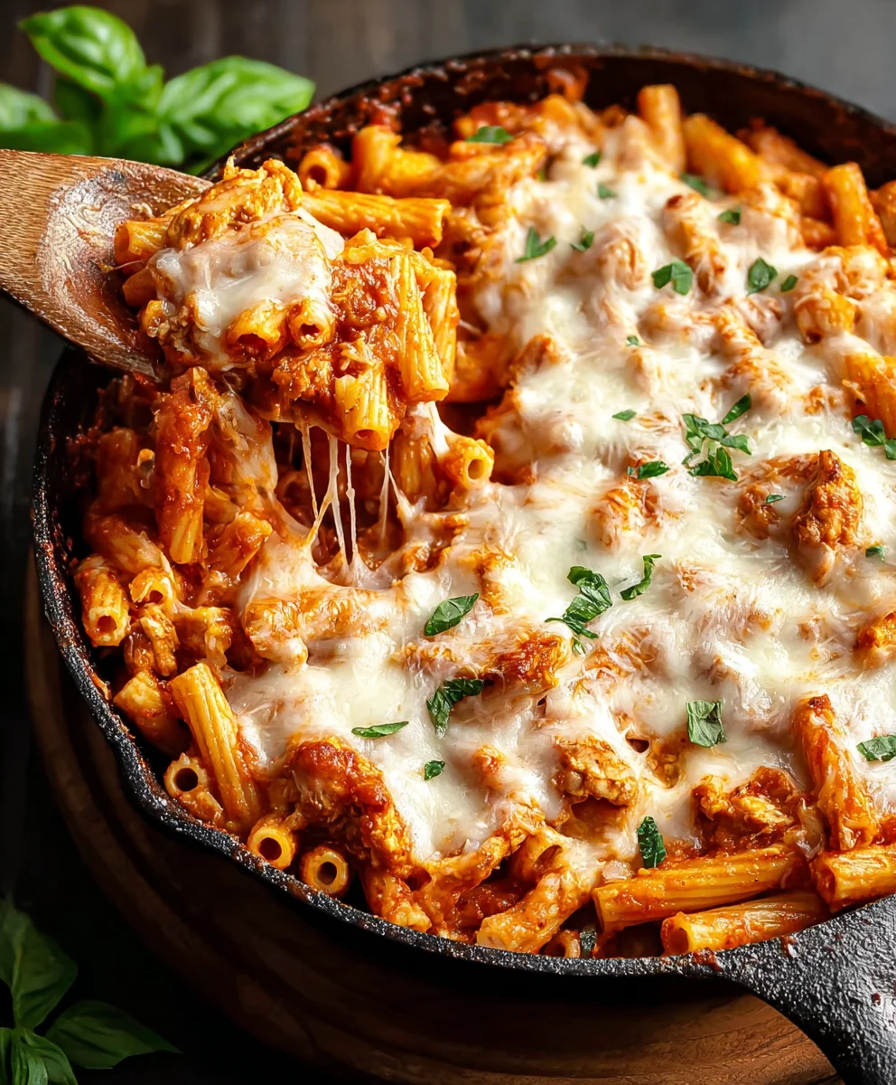 Easy Chicken Parmesan Pasta Skillet-Quick Dinner