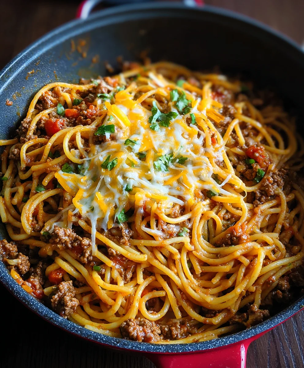 Easy One Pot Taco Spaghetti Dinner Recipe