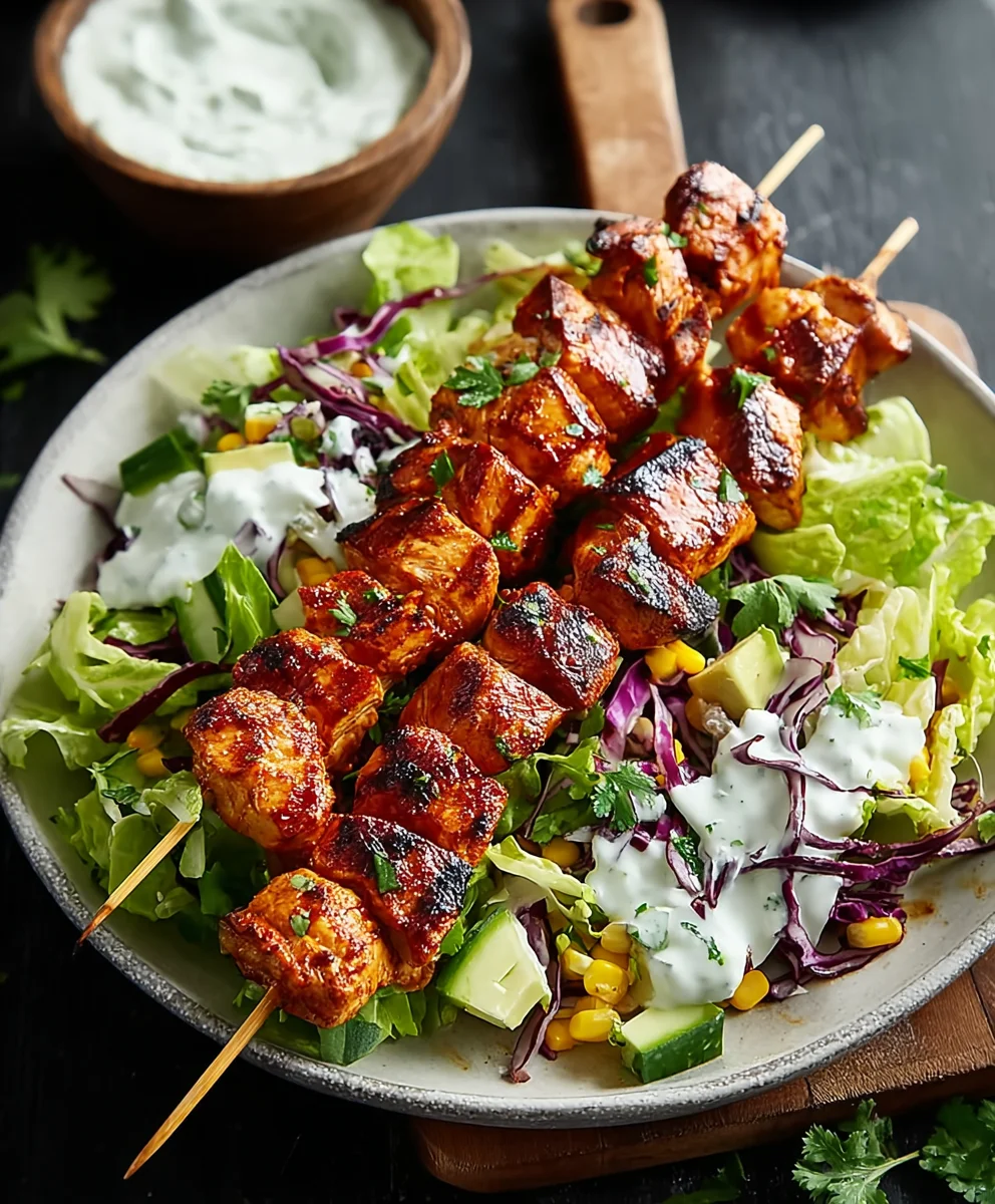 BBQ Chicken Skewer Salad- Flavorful & Fresh Meal