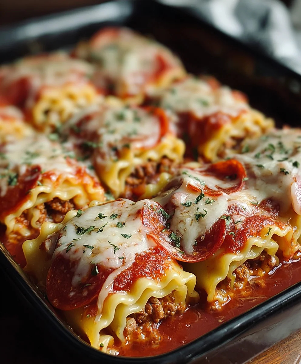 Beef Beef Pepperoni Pizza Lasagna Roll Ups - Easy Recipe