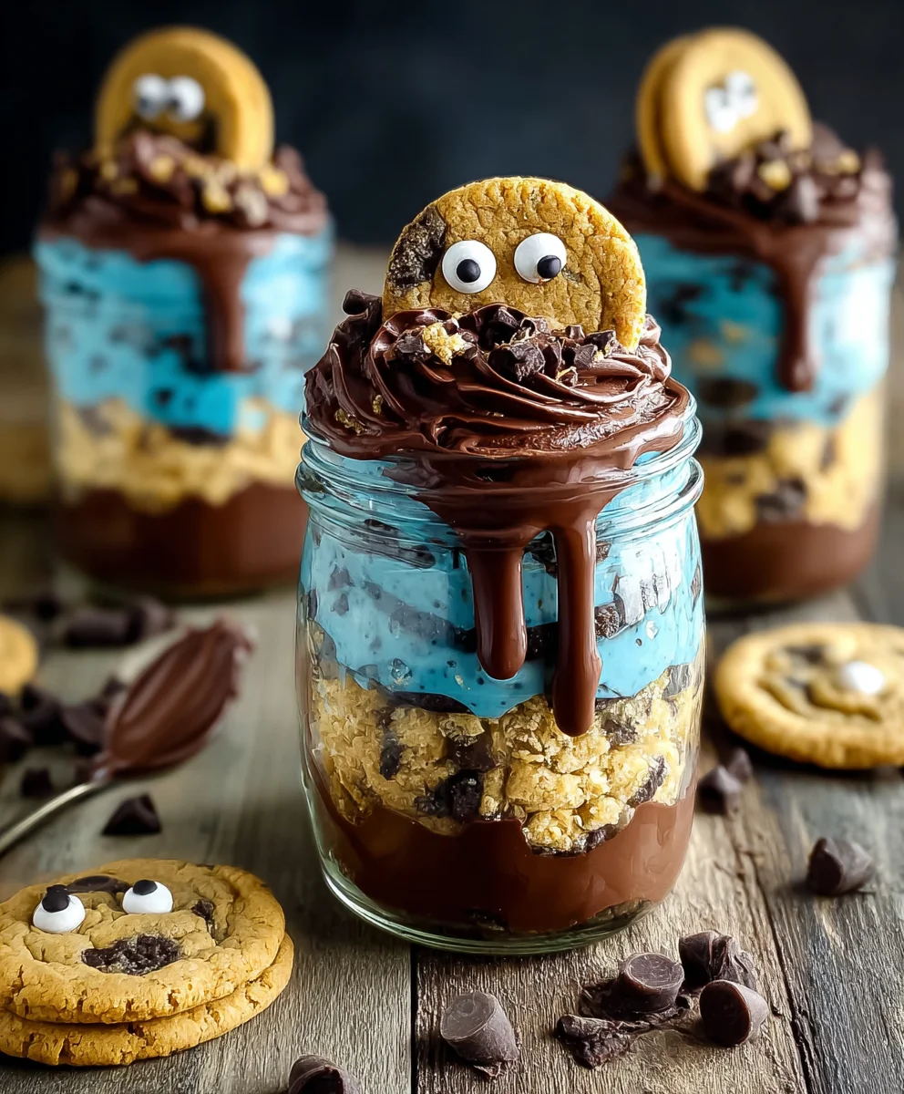 Cookie Monster Cake Jars-Delish Blue Dessert Fun