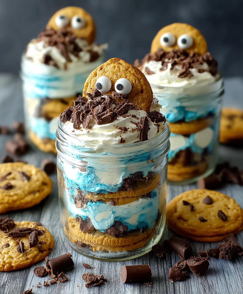 Cookie Monster Cake Jars-Delish Blue Dessert Fun