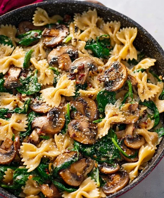 Parmesan Spinach Mushroom Pasta Skillet
