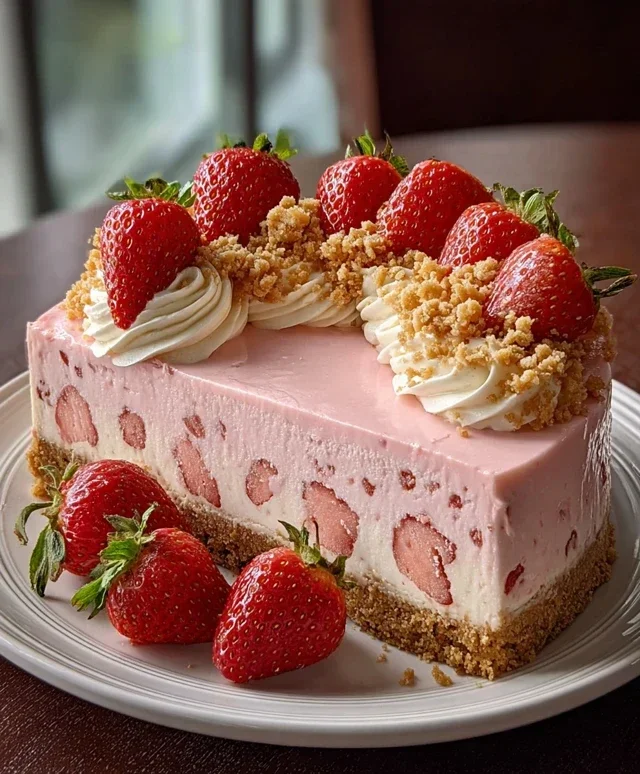 Pink Strawberry Crunch Cheesecake