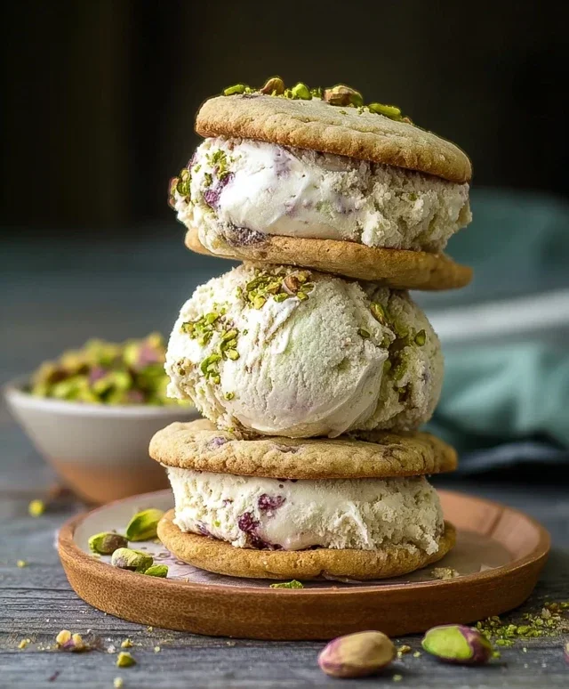 Pistachio Cookie Ice Cream Sandwiches