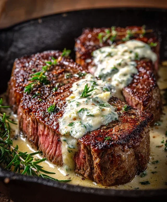 Garlic Butter Steak With Parmesan Cream Sauce
